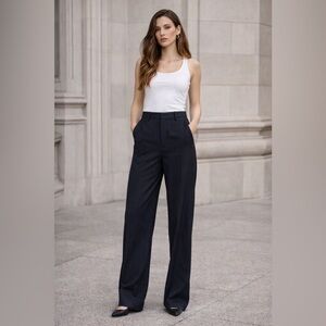 Zara Trousers Navy Blue White Pinstripe Wide Straight Leg High Rise Size Small​​